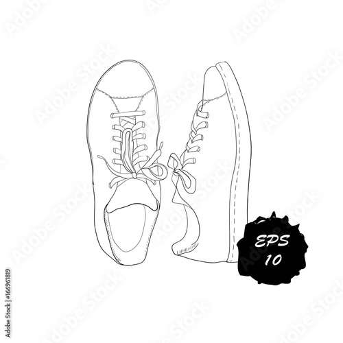 illustration of hand drawn graphic Men and women Footwear, shoes. Casual and sport style of Shoes. Doodle, drawing Design isolated object.