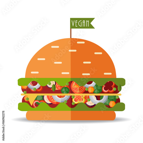 Vector vegan burger. Flat cartoon illustration