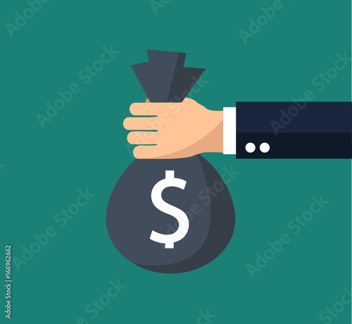 Flat background with, money bag