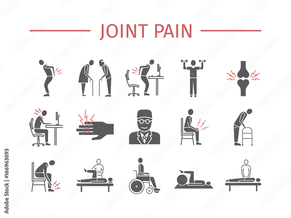 Joint pain. Icons set. Vector signs for web graphics. Joint pain. Icons set. Vector signs for web graphics.