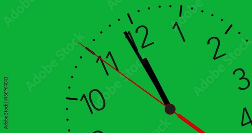 4K animated clock ticking towards 12 o'clock with chroma key background