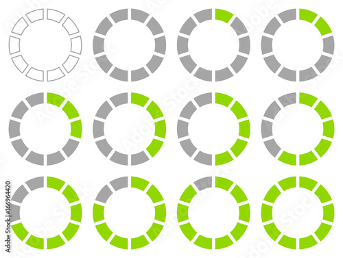 Set Pie Charts Percent Grey/Green
