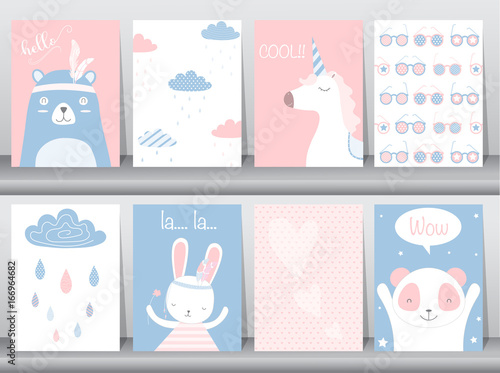 Set of cute animals poster,template,cards,bear,rabbit,Vector illustrations 