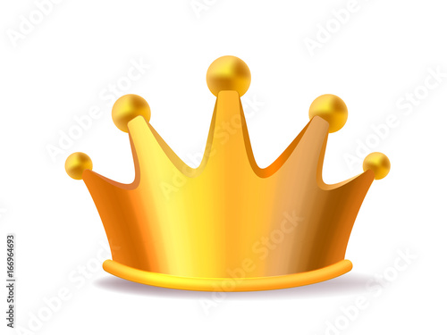 Realistic vector illustration of shiny golden metal king crown isolated on white background.