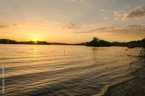 beach sunset by Danube in summer  Hungary. summer beauty sunset in July