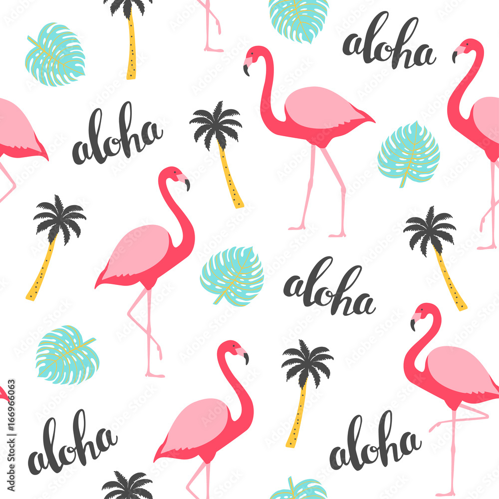 Naklejka premium Flamingo seamless pattern. Vector illustration