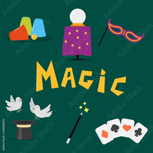 Magician tools art style gambler playful symbol traditional playing graphic drawing vector illustration