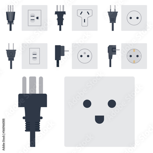 Electric outlet vector illustration energy socket electrical outlets plugs european appliance interior icon.
