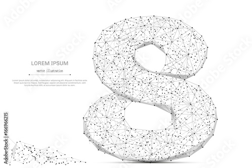 Abstract mash line and point number eight on white background with an inscription. Starry sky or space, consisting of stars and the universe. Vector digit 8 illustration