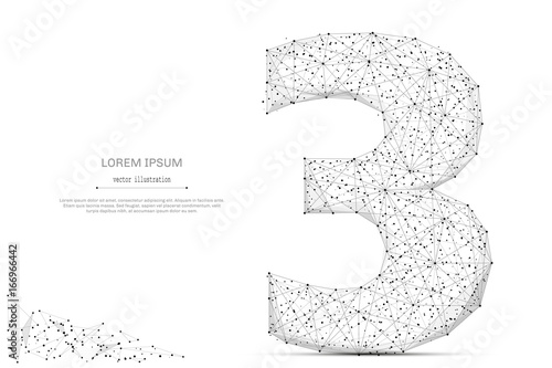 Abstract mash line and point number three on white background with an inscription. Starry sky or space, consisting of stars and the universe. Vector digit 3 illustration