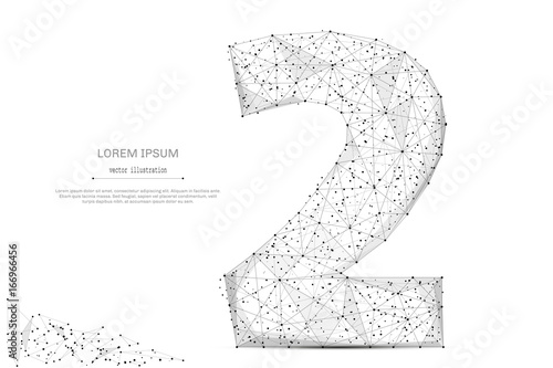 Abstract mash line and point number two on white background with an inscription. Starry sky or space, consisting of stars and the universe. Vector digit 2 illustration