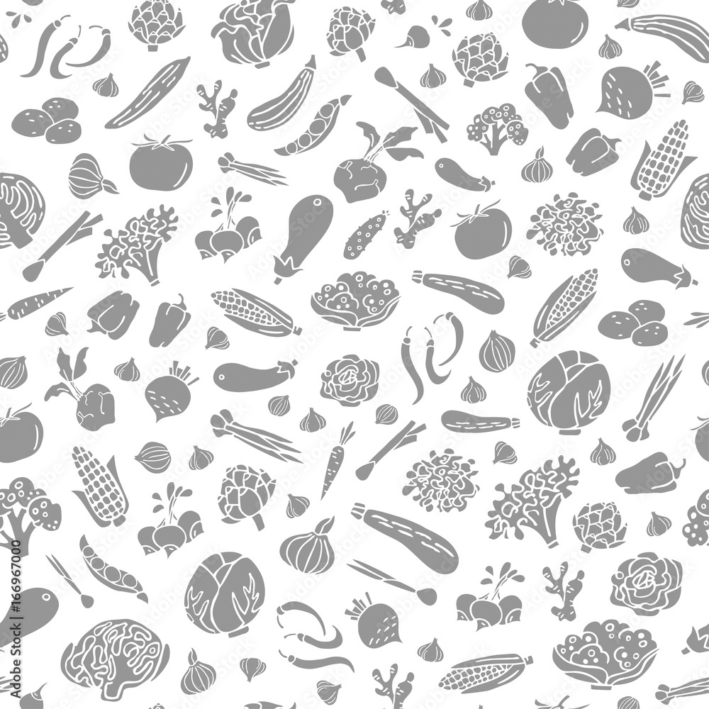 Hand drawn vegetables vector seamless pattern in flat style Hand drawn vegetables vector seamless pattern in flat style