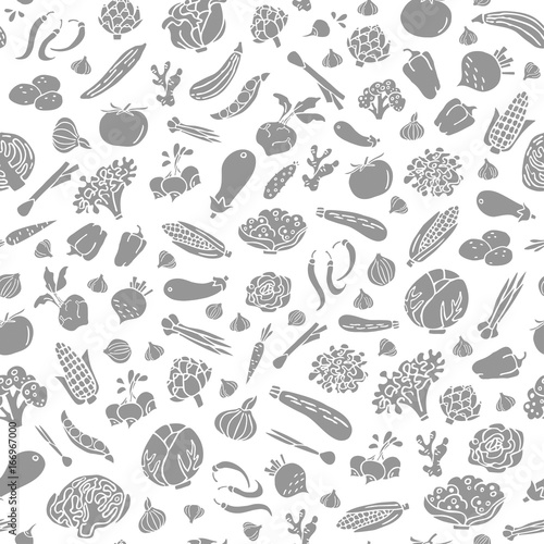 Fototapeta Naklejka Na Ścianę i Meble -  Hand drawn vegetables vector seamless pattern in flat style