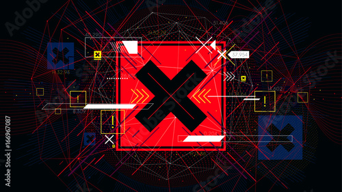 Tech futuristic red cross symbols NO, indicator sci-fi vector backgrounds