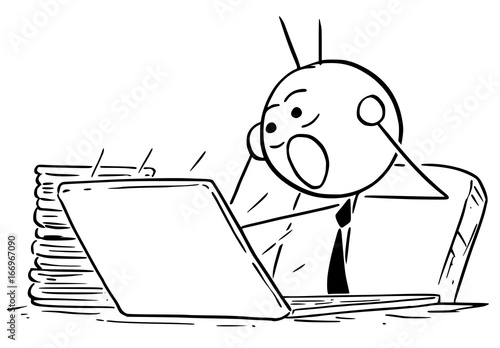 Cartoon Illustration of Office Worker Clerk Manager Businessman Screaming in Front of the Computer