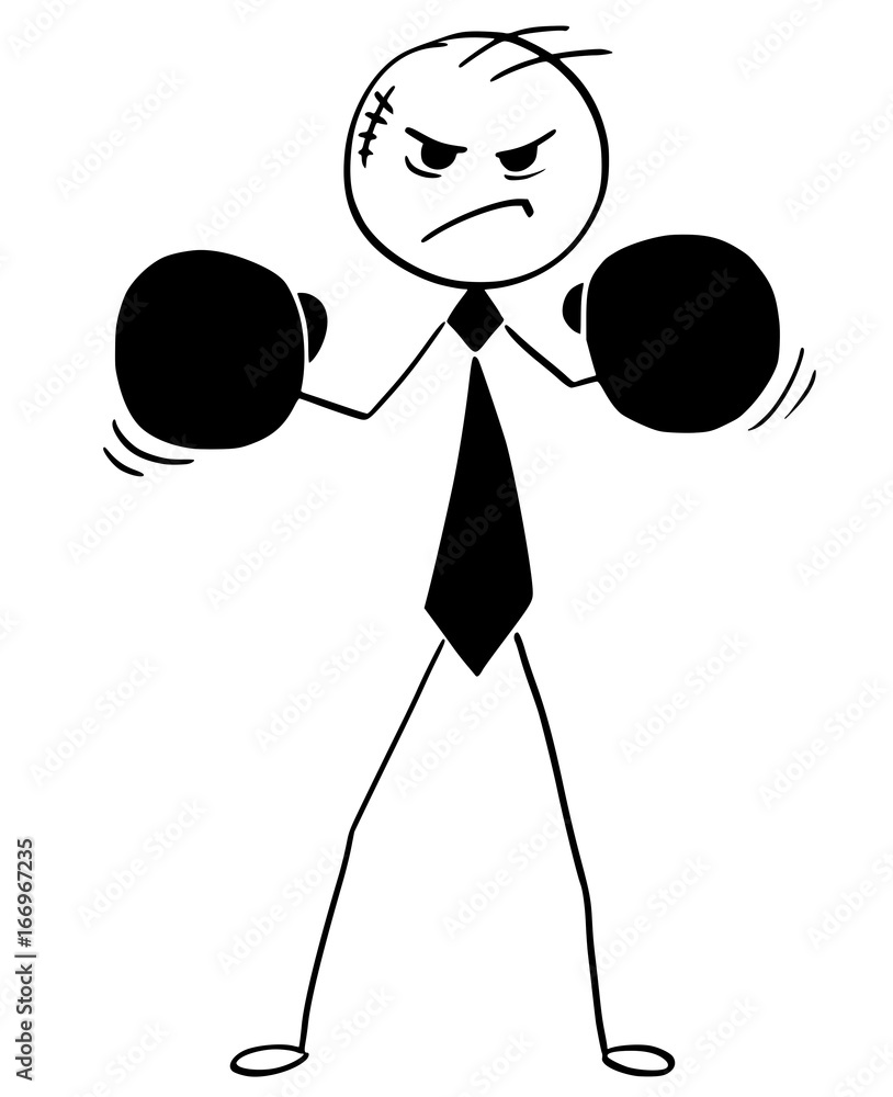 Cartoon Illustration of Angry Businessman with Boxing Gloves Cartoon Illustration of Angry Businessman with Boxing Gloves