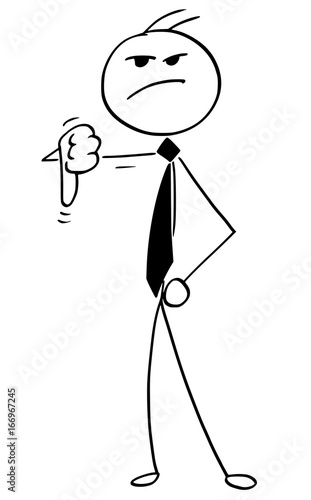 Cartoon Illustration of Angry Boss,Manager or Businessman Showing Thumbs Down Gesture