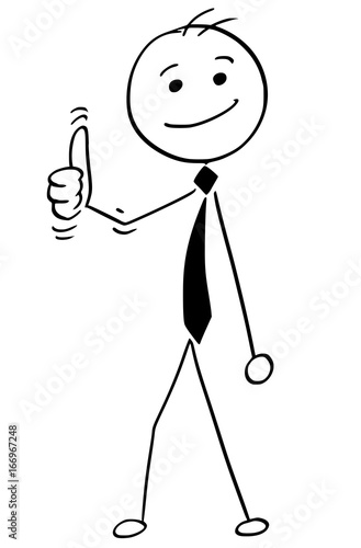 Cartoon Illustration of Happy Smiling Boss,Manager or Businessman Showing Thumbs Up Gesture