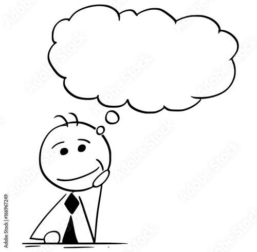 Cartoon Illustration of Businessman Thinking with Empty Speech Bubble Ballon Above Head
