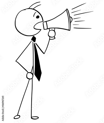 Cartoon Illustration of Businessman, Boss or Manager Talking with Megaphone