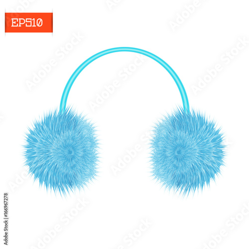 Realistic furry winter headphones isolated on white. Vector illustration