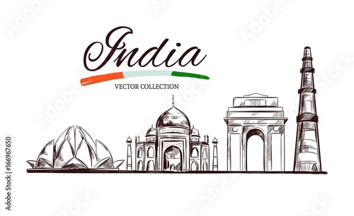 Lotus temple. Taj Mahal. Gate of India
