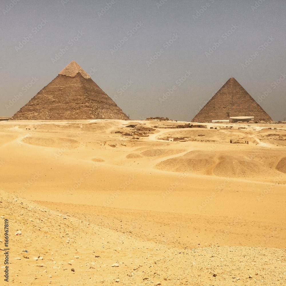 Two of the pyramids at Giza in Cairo, Egypt