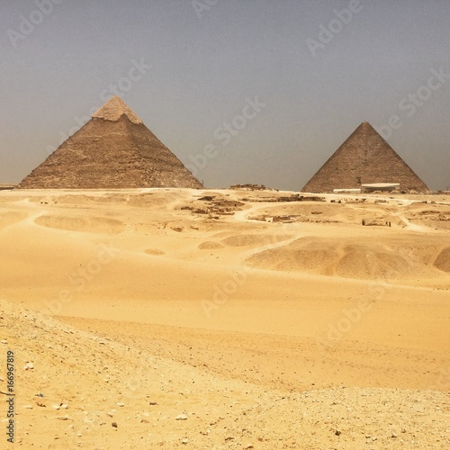Two of the pyramids at Giza in Cairo  Egypt
