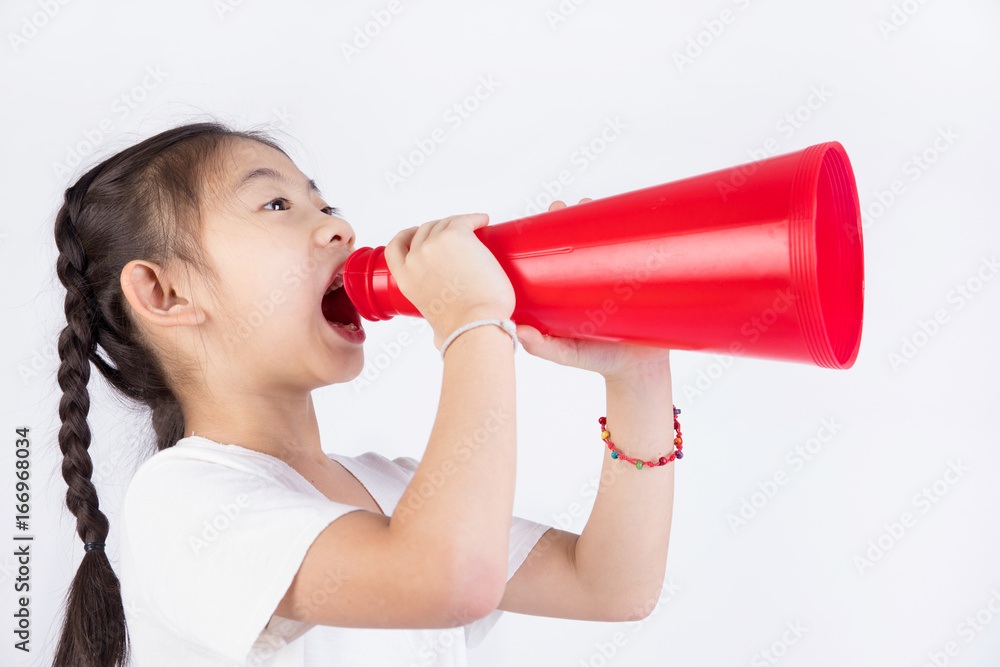 Portrait of chinese asian cute girl with megaphone Portrait of chinese asian cute girl with megaphone