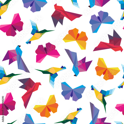 Vector illustration of origami birds seamless pattern