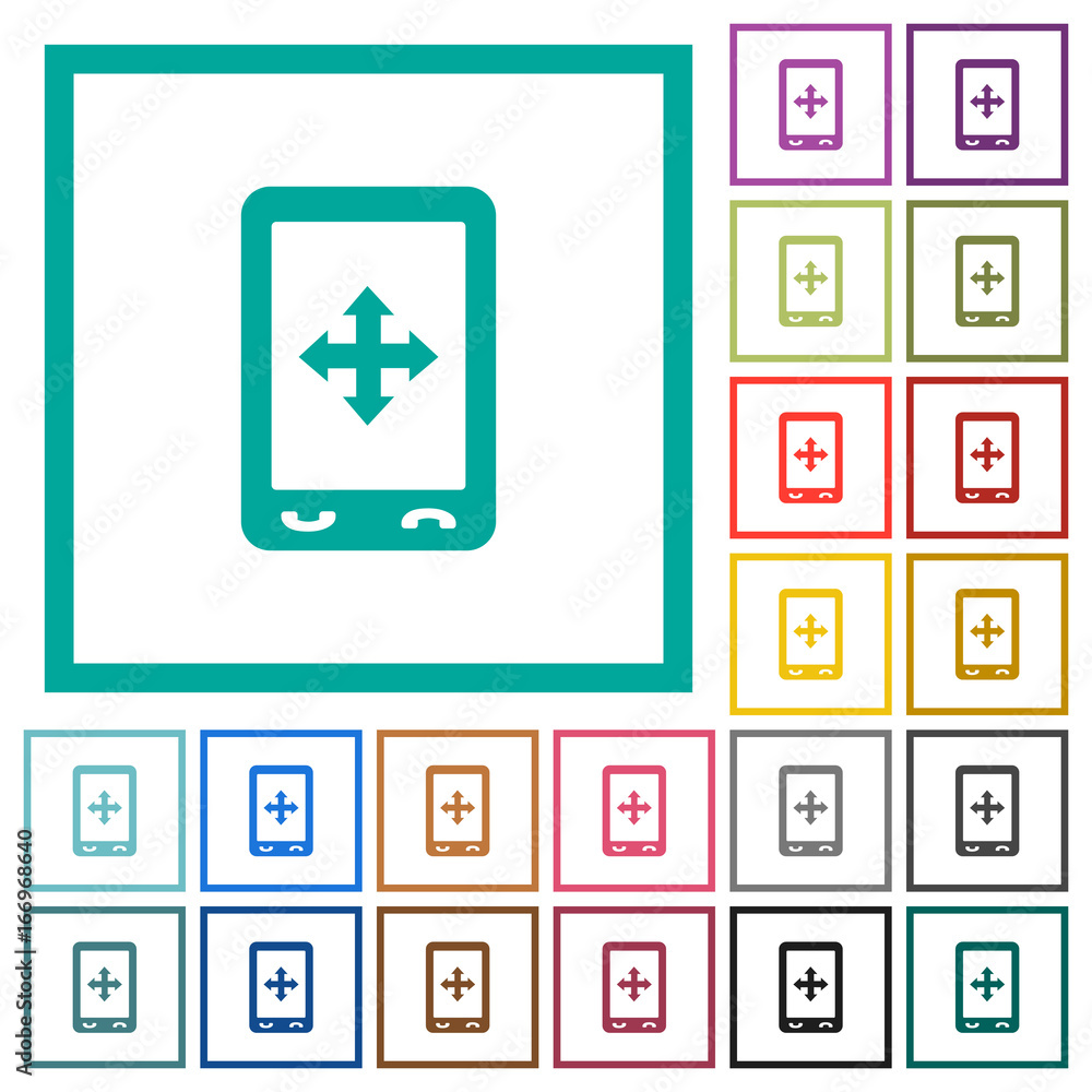 Mobile move gesture flat color icons with quadrant frames Mobile move gesture flat color icons with quadrant frames