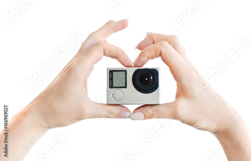 Wallpaper Mural The girl makes selfie with an action camera Torontodigital.ca