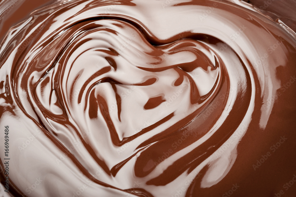 Melted chocolate heart. Swirl chocolate splash background. Melted chocolate heart. Swirl chocolate splash background.