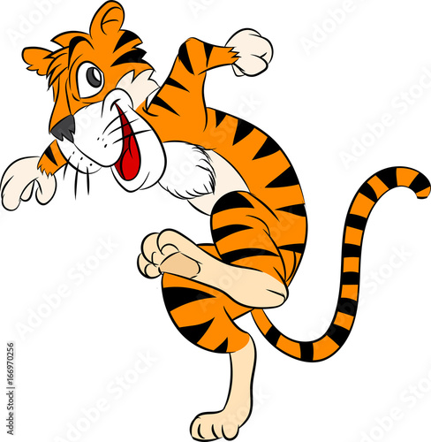 Fototapeta Naklejka Na Ścianę i Meble -  Tiger Running Cartoon, happy and running - Vector illustration