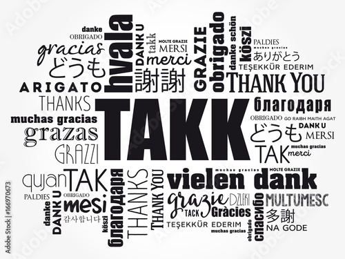 Takk (Thank You in Icelandic) Word Cloud background, all languages, multilingual for education or thanksgiving day