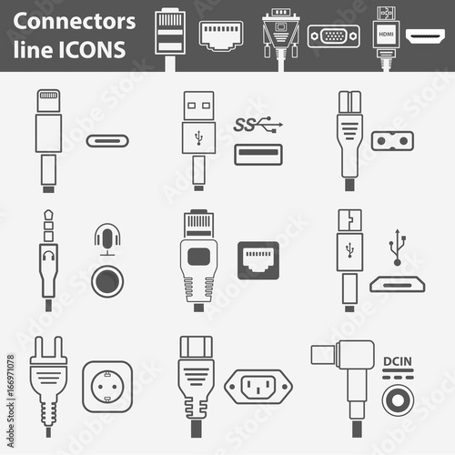 Computer interface ports vector icon set
