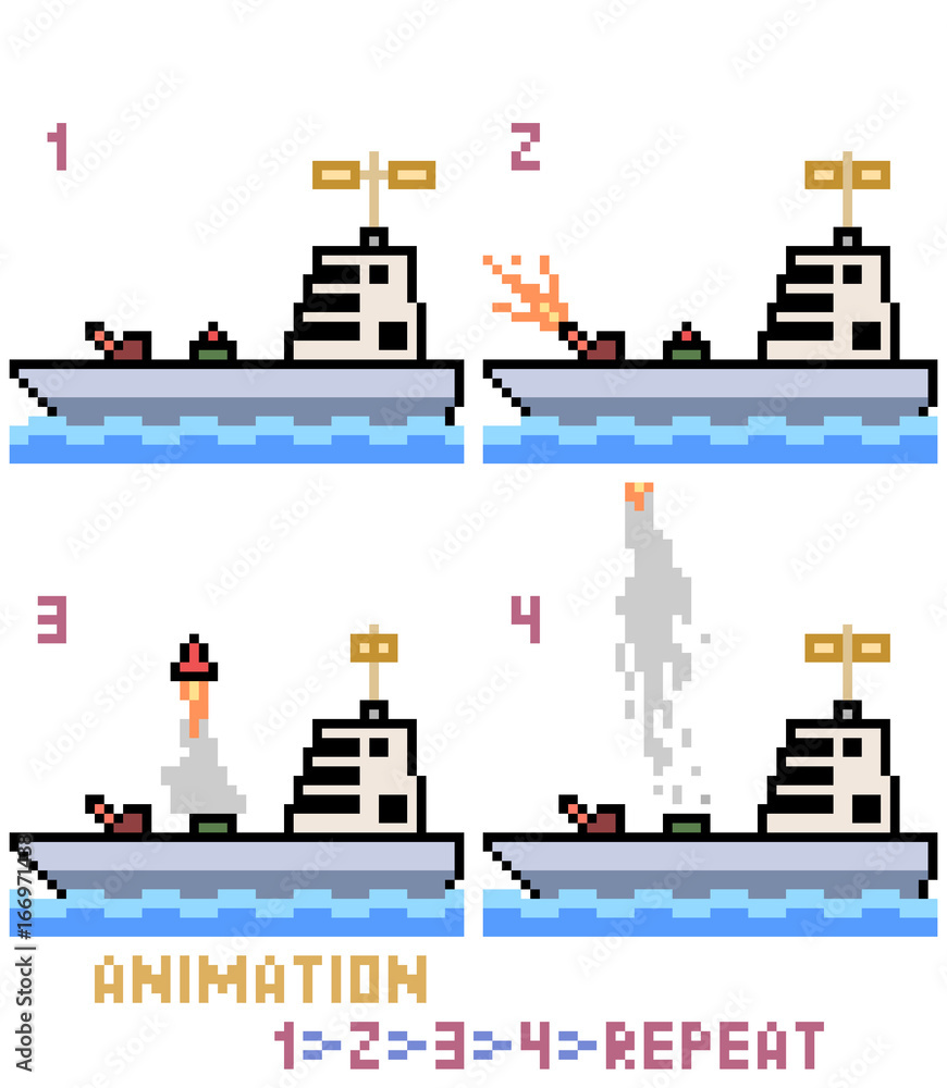 Fototapeta premium vector pixel art war ship