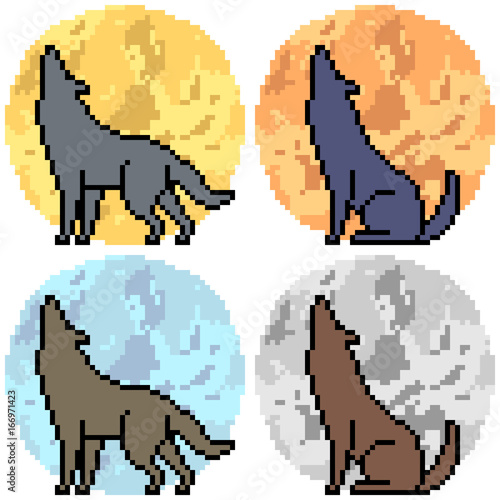 vector pixel art wolf howl