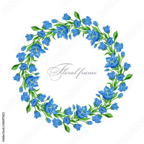 Floral round frame with bluebell. Vector border.