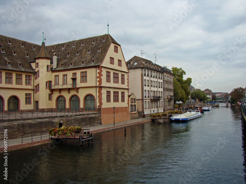 Half-timbered houses along the river channel, Strasbourg, France