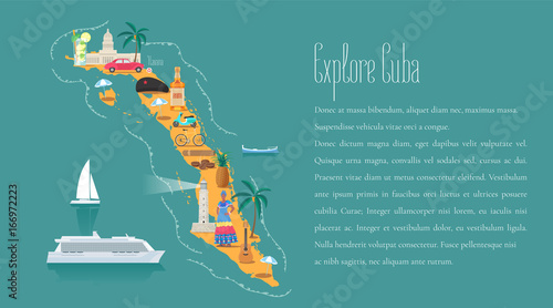 Map of Cuba in article template vector illustration, design element