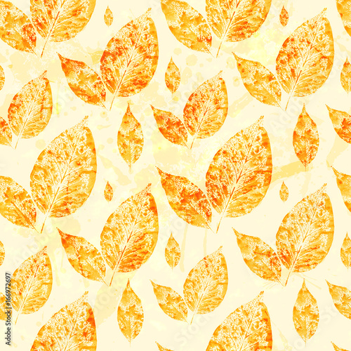 Watercolor autumn leaves seamless pattern background
