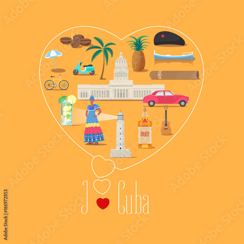 Heart shape illustration with I love Cuba quote