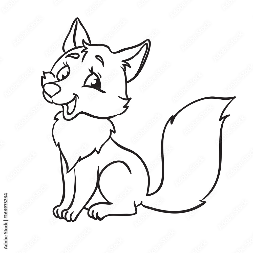 Cute Adult fox cartoon. Vector Illustration. Outlined for coloring ...