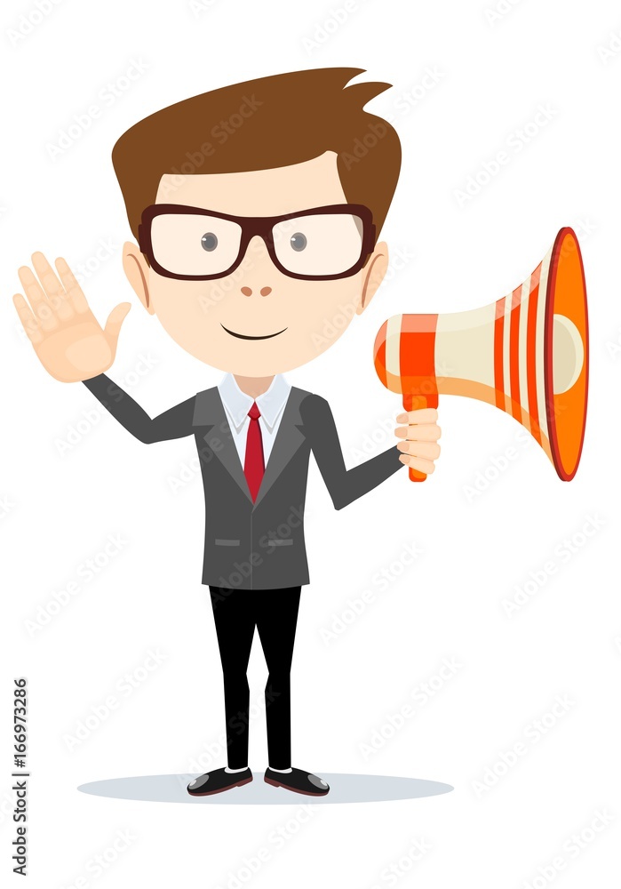 Young businessman with a megaphone. Stock flat vector illustration. Young businessman with a megaphone. Stock flat vector illustration.