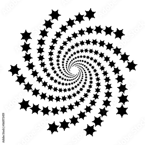 Background, pattern, black and white spiral pattern. Round centered Halftone illustration. Star, rotation, center, round