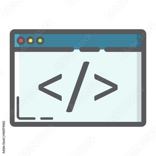 Custom coding filled outline icon, seo and development, browser programming sign vector graphics, a colorful line pattern on a white background, eps 10.