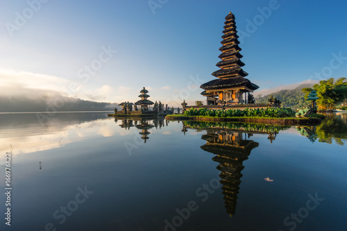 Pura Ulun Danu Bratan temple reflection  landmark of Bali island at night  Indonesia