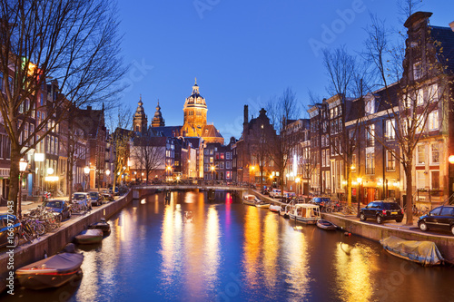 Canal in Amsterdam, The Netherlands by night
