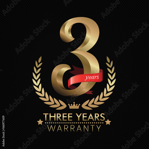 3 Years Warranty background with red ribbon. Poster, label, badge or brochure template. Vector illustration photo